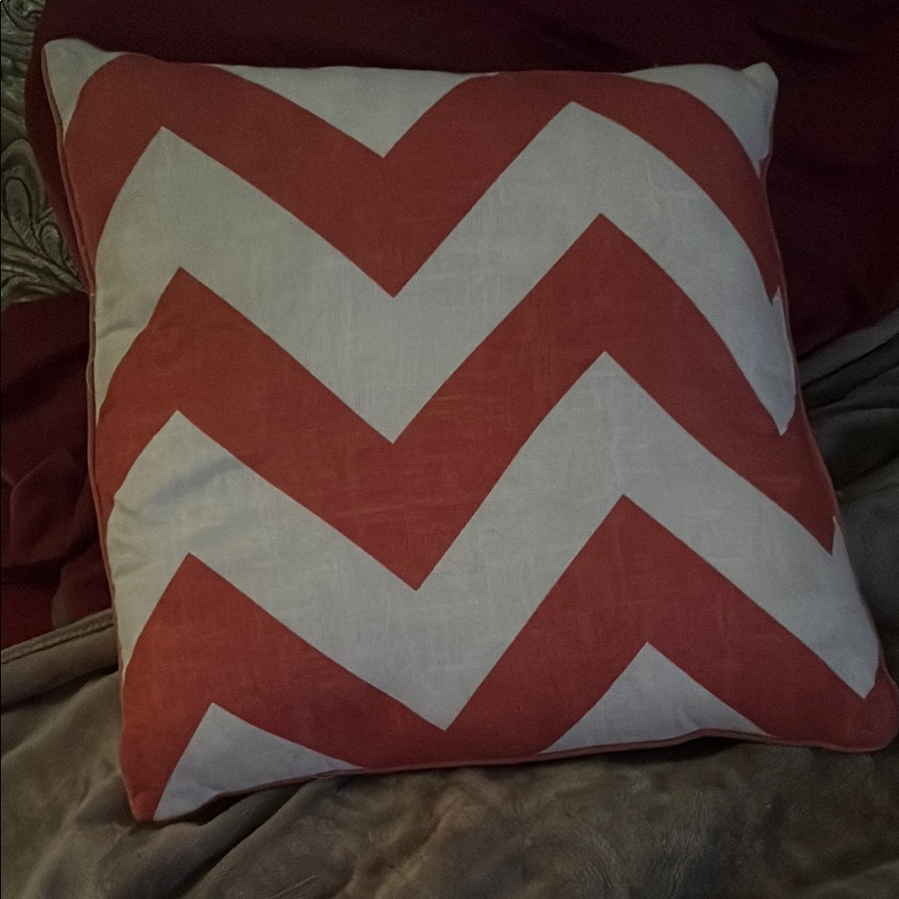 Chevron Pattern Throw Pillow - Coral and White
